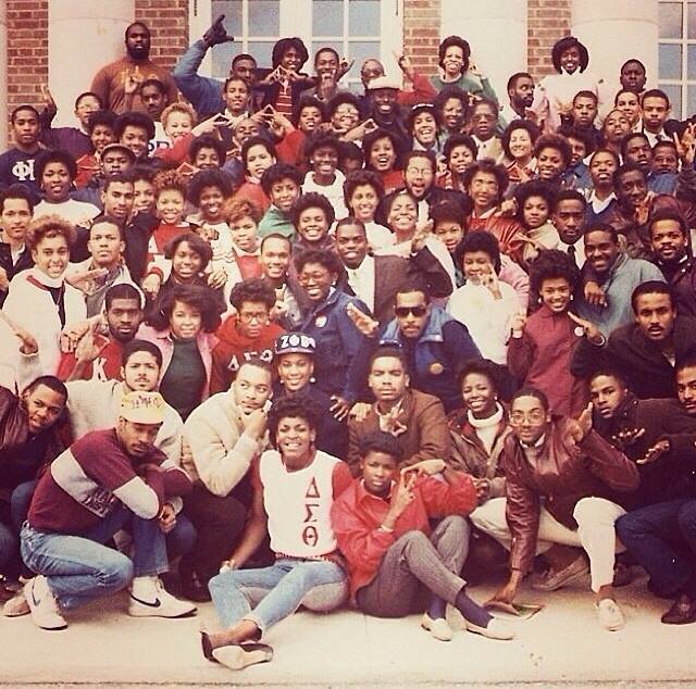 Hampton greeks posing for a picture in the 1980s.